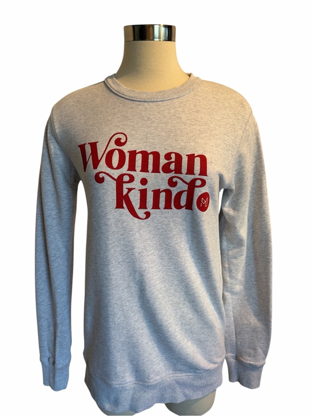 Woman Kind Graphic Sweatshirt - Light Gray with Red Print